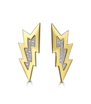Jill Heller + 1970s Unsigned 18-Karat Gold And Diamond Clip On Lightning Bolt Earrings