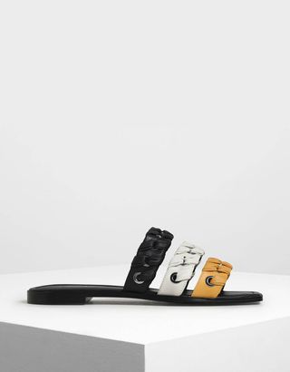 Charles & Keith + Wave Detail Leather Slide Sandals