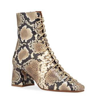 By Far + Becca Snake-Print Laced Booties