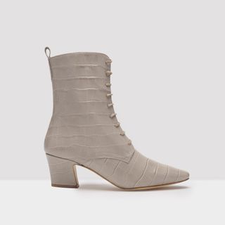 Miista + Zelie Taupe Croc Leather Boots