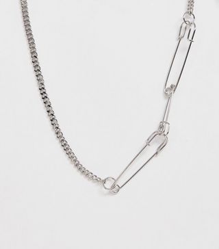 ASOS Design + Earrings with Hardware Chain and Large Safety Pin Drop