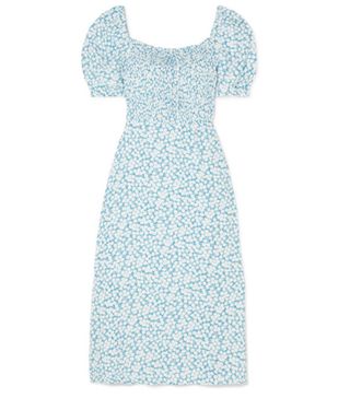 Faithfull the Brand + Majorelle Shirred Floral-Print Crepe de Chine Midi Dress