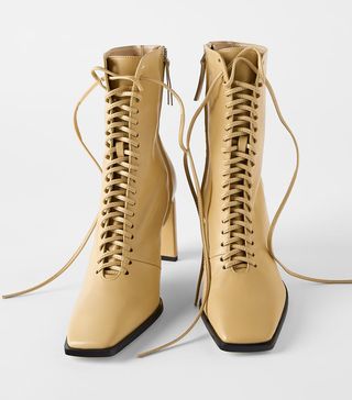 Zara + Lace-Up Leather Boots