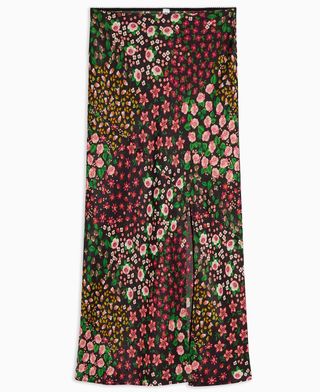 Topshop + San Diego Black Patchwork Floral Bias Skirt