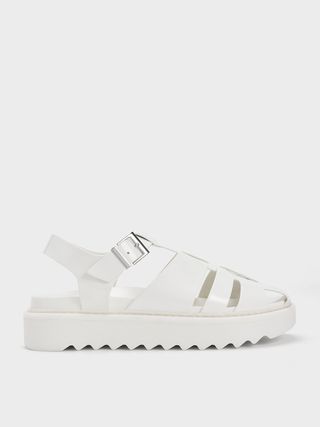 Charles & Keith + White Interwoven Buckled Sandals