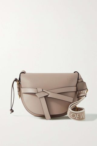 Loewe + Gate Small Canvas Jacquard-Trimmed Leather Shoulder Bag