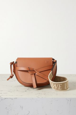 Loewe + Gate Mini Canvas Jacquard-Trimmed Leather Shoulder Bag