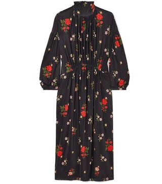 Simone Rocha + Gathered Floral-Print Satin-Jersey Midi Dress