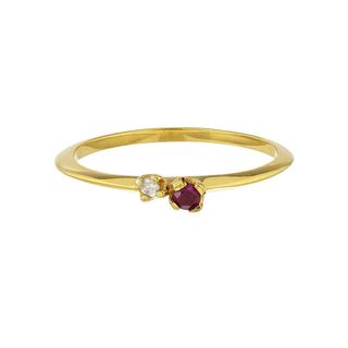 Carrie Elizabeth + 14-Karat Gold Vermeil Tiny Ruby and Diamond Ring