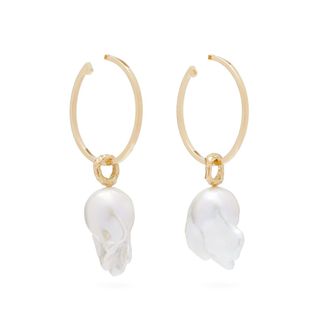 Nadia Shelbaya + 216 Perle Savage Pearl & Gold Hoop Earrings