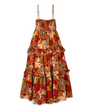 Nicholas + Ruffled Shirred Floral-Print Cotton and Silk-Blend Dress