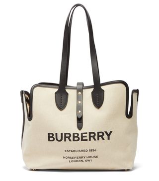 Burberry + Logo-Print Leather-Trimmed Canvas Tote Bag