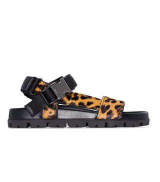 Prada + Leopard Print Touch-Strap Sandals
