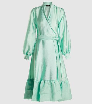 Stine Goya + Niki Metallic Hammered-Satin Wrap Dress