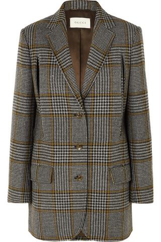 Gucci + Cape-Effect Prince of Wales Checked Wool-Blend Blazer