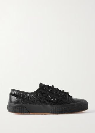 ALAÏA + Superga + Croc-Effect Leather Sneakers in Black
