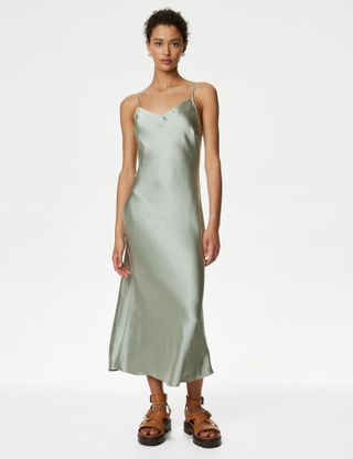 M&S Collection + Satin V-Neck Midaxi Slip Dress