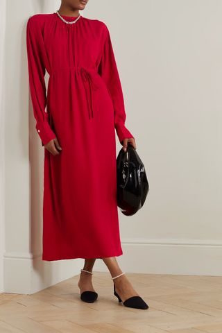 Toteme + Belted Gathered Crepe Maxi Dress