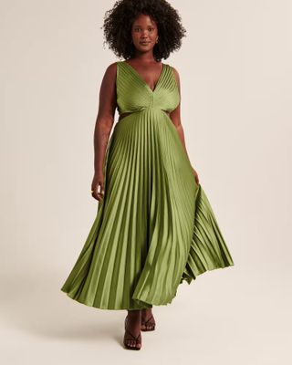 Abercrombie & Fitch + Satin Pleated Cutout Maxi Dress