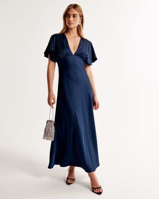 Abercrombie & Fitch + Flutter Sleeve Satin Maxi Dress