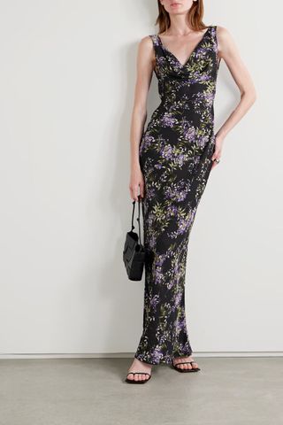 Norma Kamali + Draped Floral-Print Georgette Gown