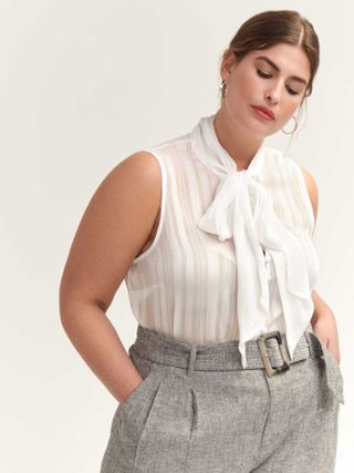 Additionelle + Sleeveless Blouse with Tie Neck