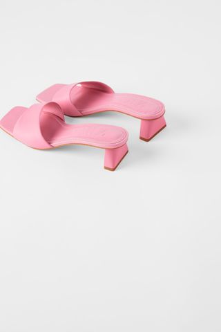 Zara + Mid-Heel Leather Slides