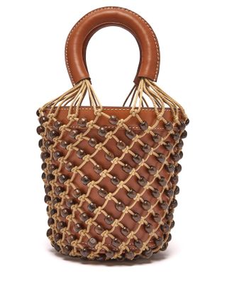 Staud + Moreau Macramé and Leather Bucket Bag