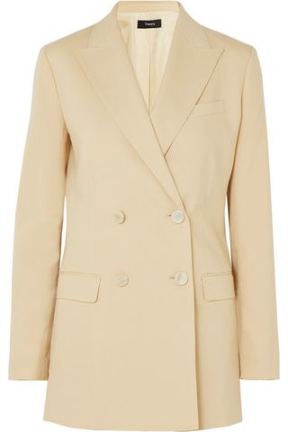 Theory + Double-Breasted Wool-Blend Canvas Blazer