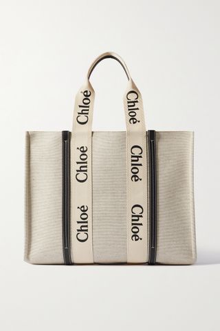 Chloé + + Net Sustain Woody Large Leather-Trimmed Linen Tote