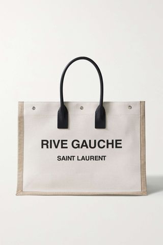 Saint Laurent + Rive Gauche Leather-Trimmed Printed Canvas Tote