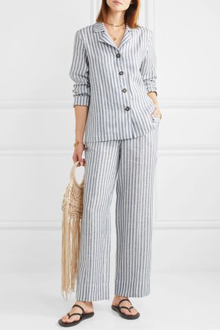 Sleeper + Striped Linen-Gauze Pajama Set