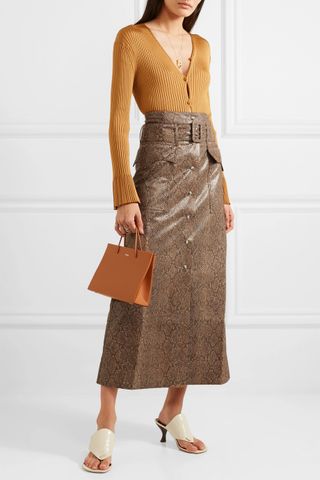 Nanushka + Aarohi Belted Vegan-Leather Midi Skirt