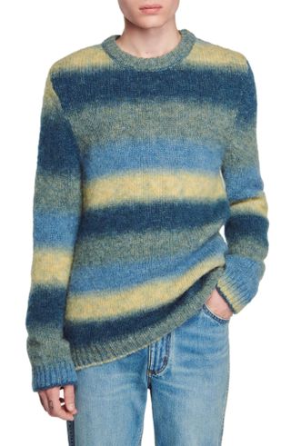 Sandro + Stripe Crewneck Sweater