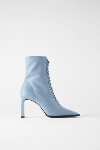 Zara + Laced Leather High Heeled Ankle Boots