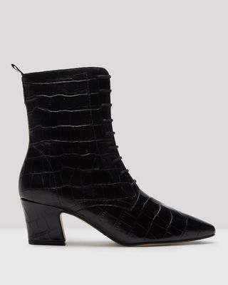 Miista + Zelie Black Croc Leather Boots