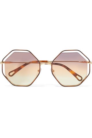 Chloé + Poppy Octagon-Frame Gold-Tone and Tortoiseshell Acetate Sunglasses