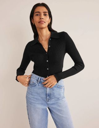 Boden + Ribbed Fitted Shirt in Black