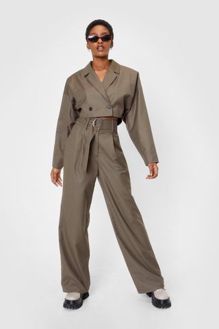 Nasty Gal + Belted High Waisted Wide Leg Trousers