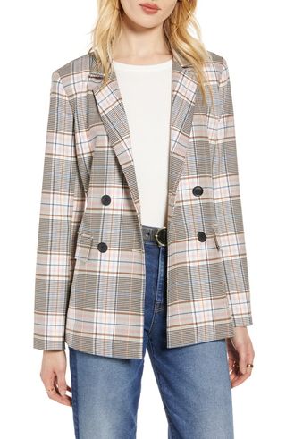 Halogen + Plaid Double-Breasted Blazer