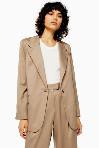 Topshop + Camel Stripe Double Breasted Blazer