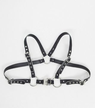 ASOS + Stud Detail Harness Belt With Zip Detail in Black