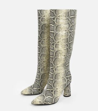 Charles & Keith + Grey Snake Knee High Boots