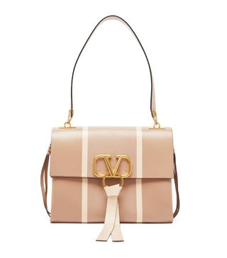 Valentino + V-Ring Snakeskin-Inlaid Leather Shoulder Bag
