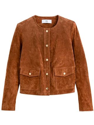 La Redoute + Suede Cropped Jacket With Press-Stud Fastening