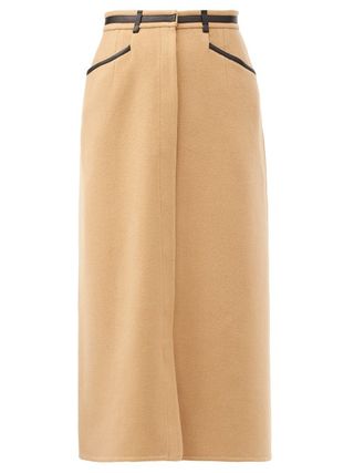 Gabriela Hearst + Alina Leather-Trimmed Recycled-Cashmere Skirt