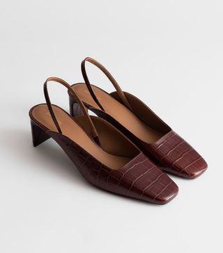 & Other Stories + Square-Toe Croc Kitten Heel Mules