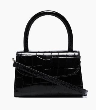 By Far + Black Mini Croc-Effect Leather Bag