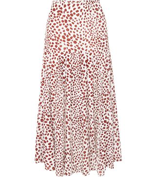 Rixo + Claire Pleated Leopard-Print Cotton-Blend Midi Skirt