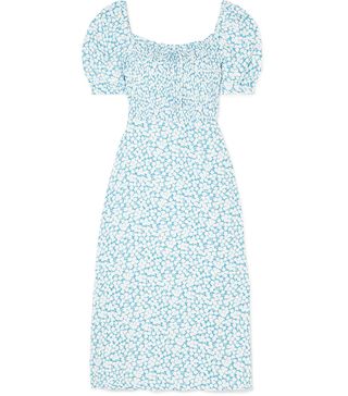 Faithfull the Brand + Majorelle Shirred Floral-Print Crepe de Chine Midi Dress
